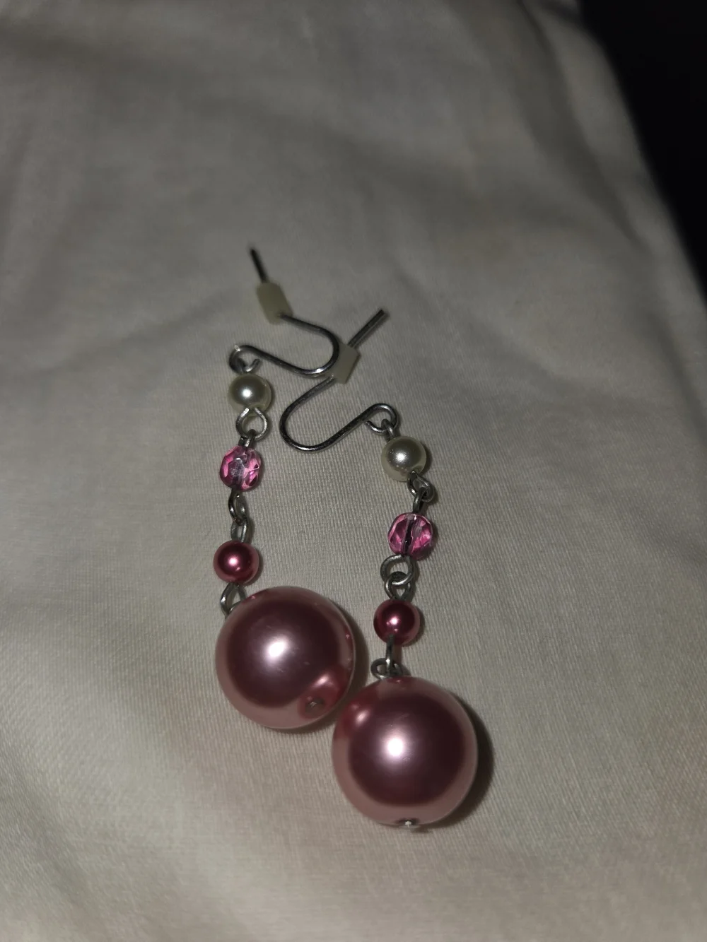 Pink and Cream Multi-Strand Faux Pearl Necklace with Earrings